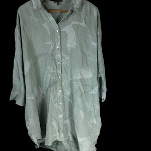 Oska 100% Linen Two Tone Green Oversized Tunic Lagenlook Dress Sz 1